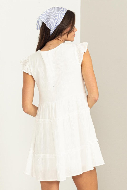 Ruffle Short Sleeve Empire Waist Tiered Mini Dress