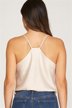 Spaghetti Strap Folding Detail Front Satin Cami Bodysuit