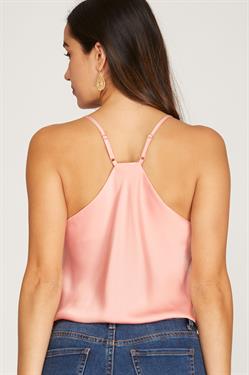 Spaghetti Strap Folding Detail Front Satin Cami Bodysuit